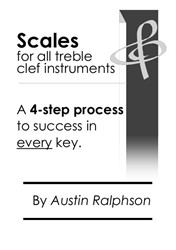 Scale book for all Treble Clef instruments - 4-step process to success in every key. Ideal for all grades