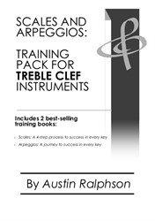 Scales and arpeggios book (pack) for all Treble Clef instruments - simple process to success in every key. Ideal for all grades