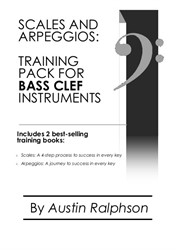 Scales and arpeggios book for all Bass Clef instruments - simple process to success in every key